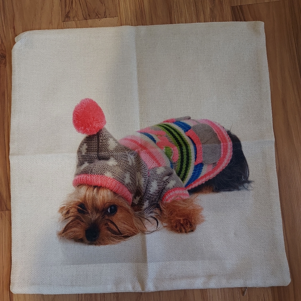 Yorkie Dog With Sweater Print Pillow Case Cover Only 17 Inches Zip Close